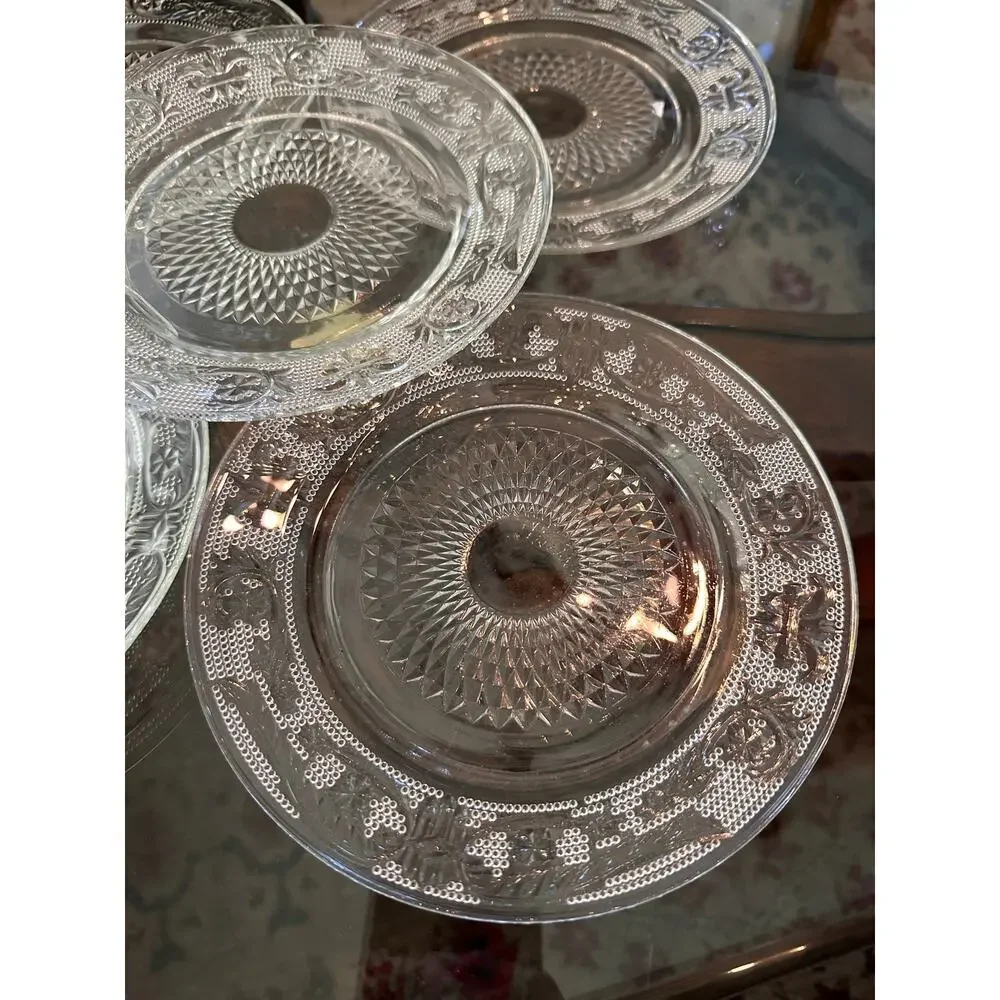 Vintage Sandwich Crystal Glass Dessert Plate set of 5 lunch dessert plates